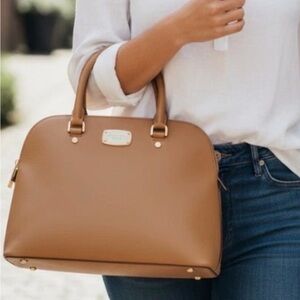 MICHEAL KORS Cindy Dome Satchel Tan Leather Handbag NWOT…NO CALLOUTS